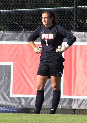PHOTO BY ALEX AGUEROS / SPORTS EDITOR
Sophomore goalkeeper Ana Dilkes observes the Central Missouri defense against Northeastern State Sunday, Oct. 18., at the South Recreational Complex.