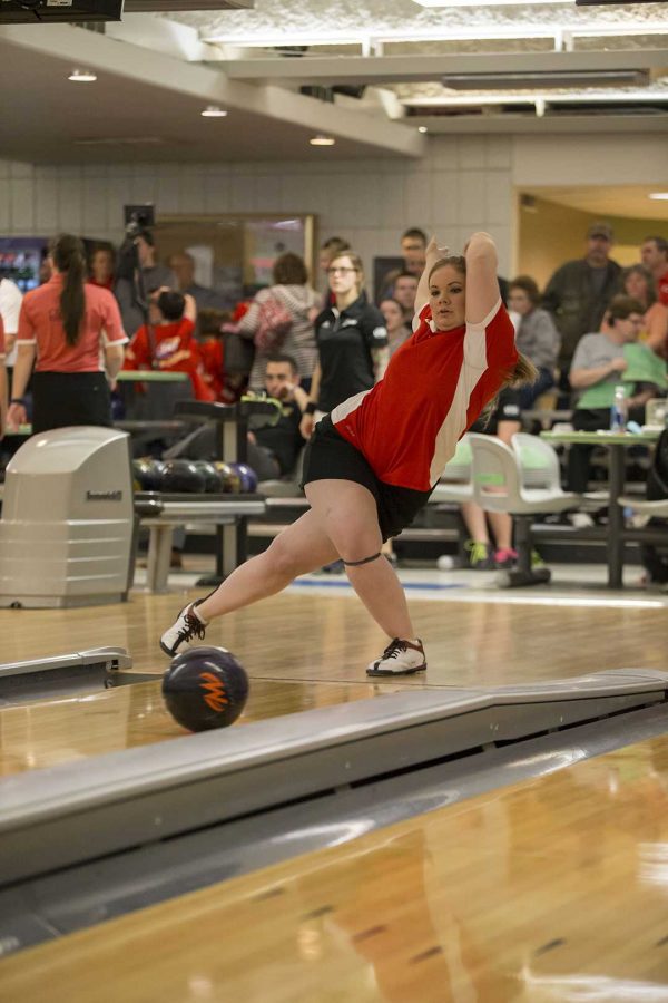 PHOTO SUBMITTED BY UCM ATHLETICS
Junior Samantha Roberts was crowned the overall champion at the Mid-America Individual Championships on Feb. 25 at the UCM Bowling Center in the Elliott Student Union. Roberts won the overall title with a total of 1,292 pins.