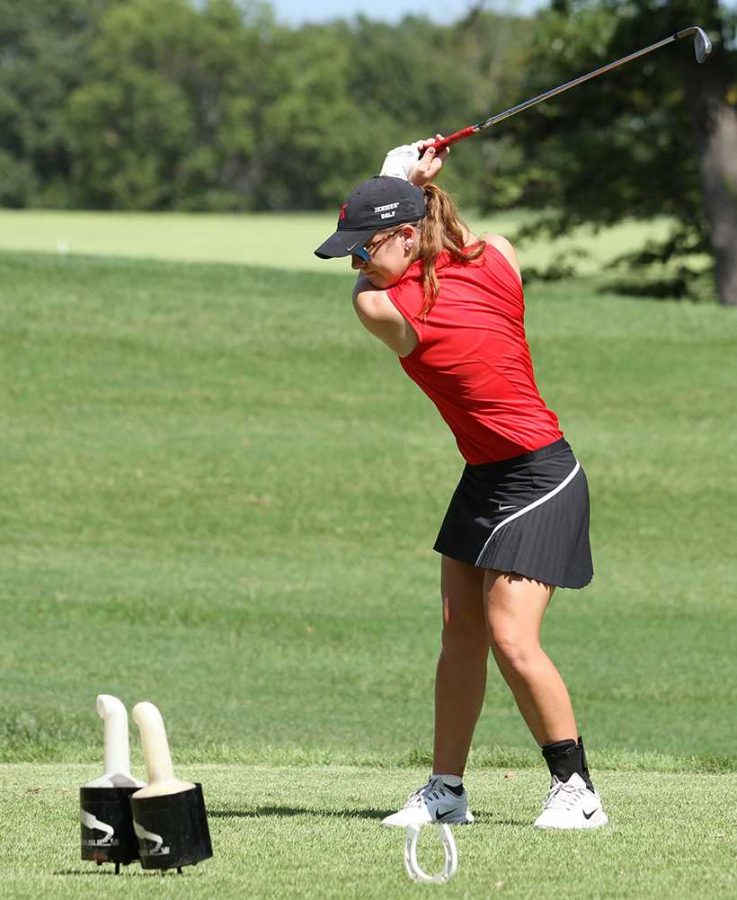 Senior Elizabeth Leath best finish of the season came in the Jennies first place finish at the Mustang Invitational Sept. 22-23 where she took second place. (Photo by UCM Athletics)