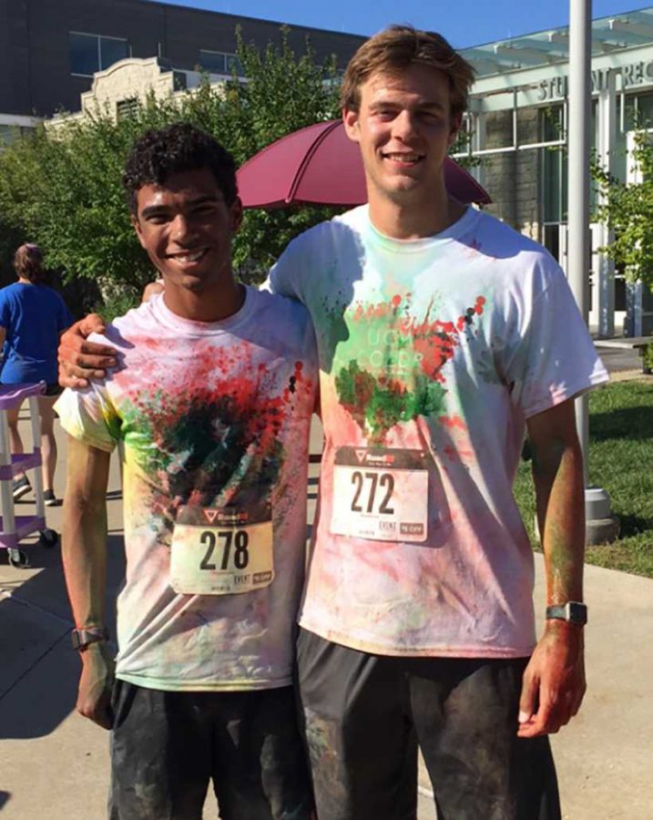 From left, Stephon Abron and Tyler Oetting pose for a photo during this years color run during family weekend. (Photo submitted by Stephon Abron/ For the Muleskinner)