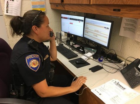 Angela Garrett, a police officer for the University of Central Missouri’s Department of Public Safety, files a report. (Photo by Garrett Fuller)