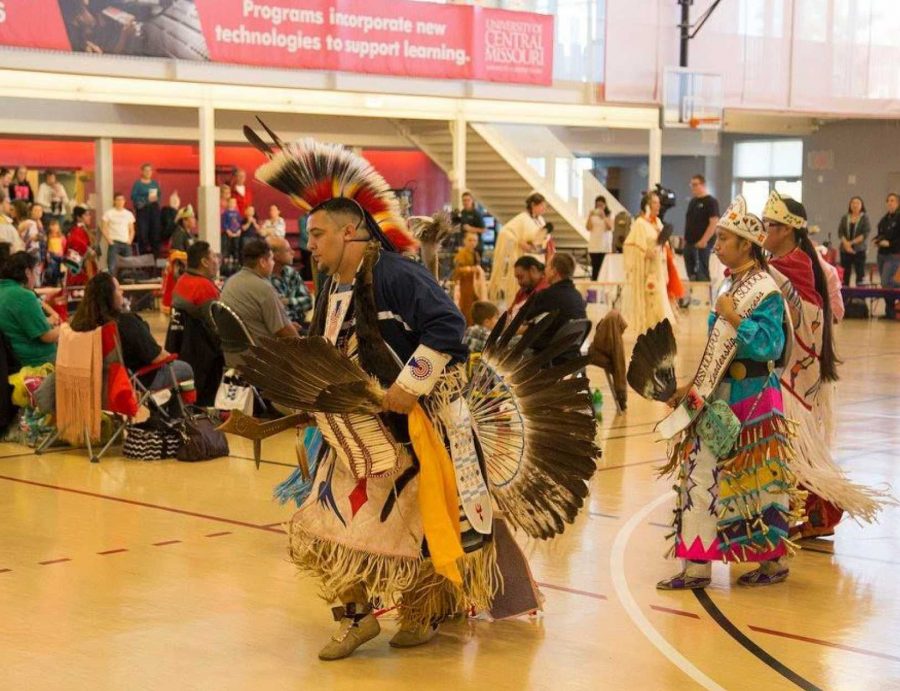 Artists at the 2018 Trading Moon Pow Wow perform a traditional Native American Dance.