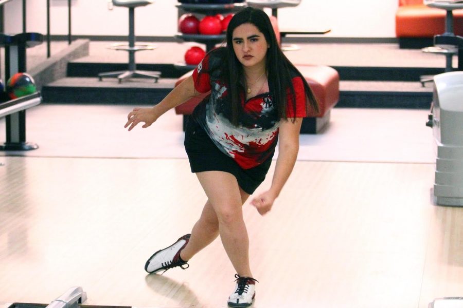 Jacqueline Garcia-Ulloa Morales bowls in the UCM Elliott Union Bowling Center during the 2019 fall semester. Since age 12, she has been a competitive bowler. Garcia-Ulloa Morales' homeland is Mexico and has adapted to the American collegiate league. Photo submitted by Jacqueline Garcia-Ulloa Morales