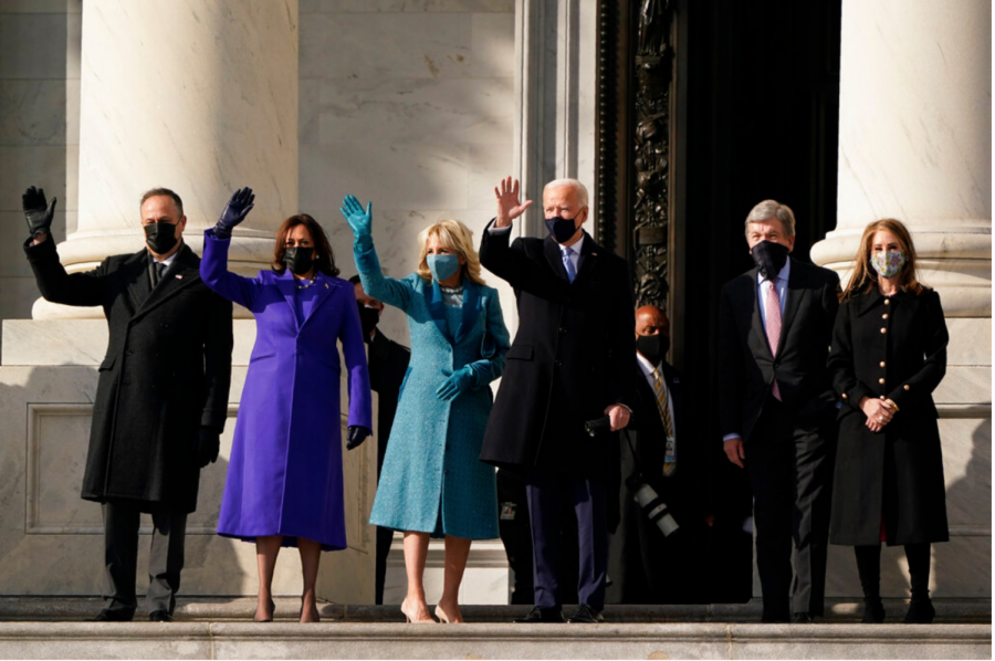 President-elect Joe Biden, his wife Jill Biden and Vice President-elect Kamala Harris and her husband Doug Emhoff arrive at the steps of the U.S. Capitol for the start of the official inauguration ceremonies, in Washington, Wednesday, Jan. 20, 2021.