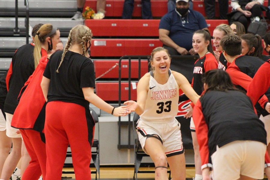 Redshirt senior Morgan VanHyfte is called onto the court with the starting lineup. After Senior Day celebrations, the Jennies took on the Lincoln Blue Tigers for the last home game of the season. The Jennies won 79-45. 

