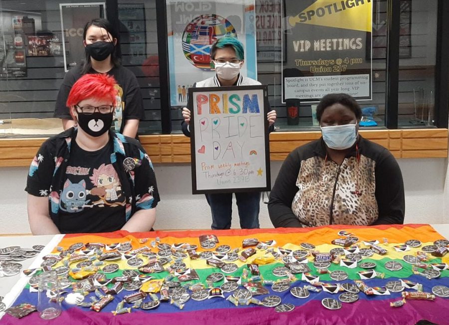 Prism members encouraged students to wear pride colors and come by their table in the Elliott Student Union for stickers, candy and pronoun buttons. Photo submitted by Michael Reece