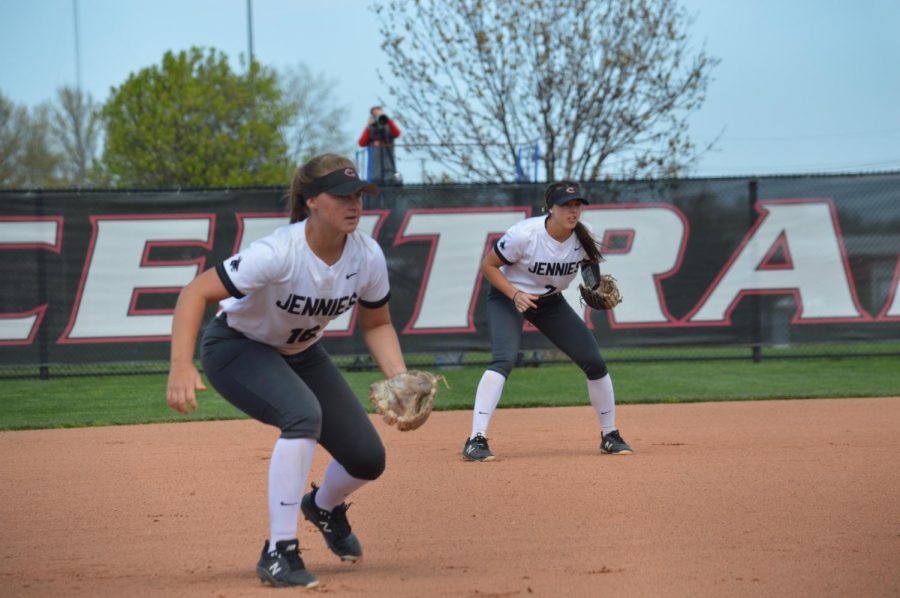  The Jennies played the Fort Hays Tigers at home on April 13. Redshirt sophomore Jessica Sader and redshirt freshman Abbey Fischer are down and ready for the ball. The Jennies took the victory with 4-2 in both game one and game two. 