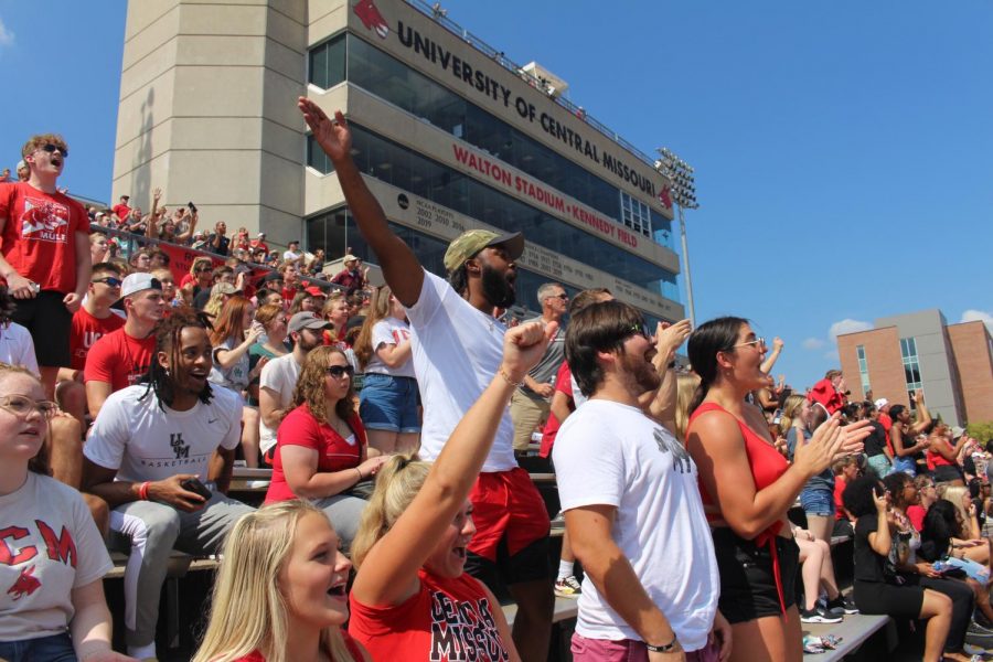 The Student stand cheers on the Mules football team on Sept. 18. The Mules lost to the Bearcats 47-7.