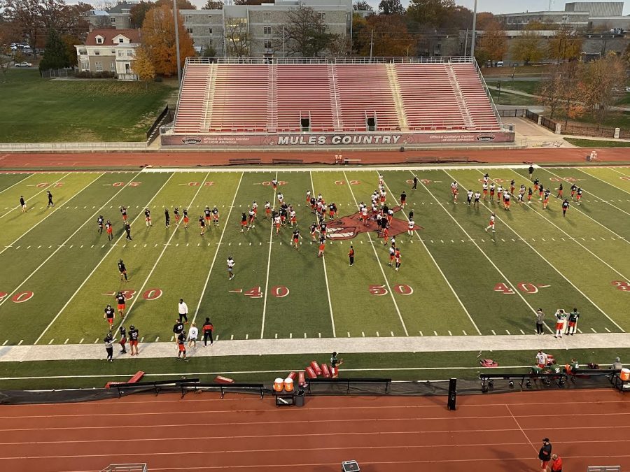 The Mules football team practices in the Audrey J. Walton Stadium in the fall and spring.