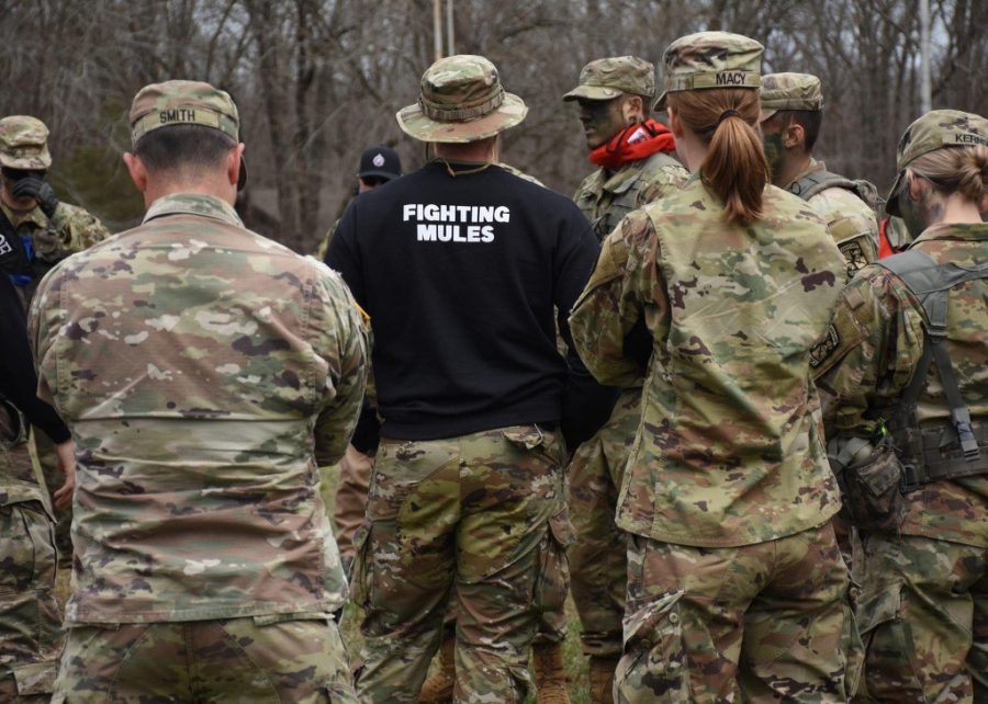 Cadets get briefed on their capture the flag lab at Knob Noster State Park. Photo submitted by Trevor Vanpool. 
