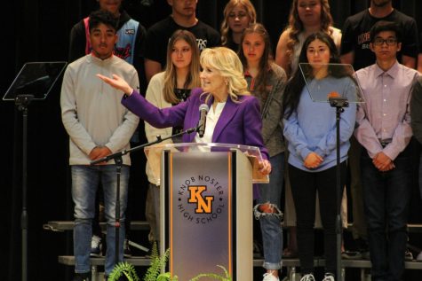 First Lady Jill Biden praises Knob Noster high schoolers for their academic and extracurricular success. 