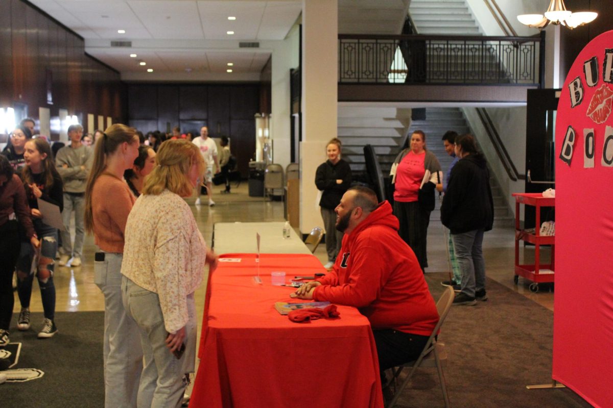 Daniel Franzese meets with UCM students after the Q&A session. After the event, Franzese interacted with students while signing autographs and taking photos. 
