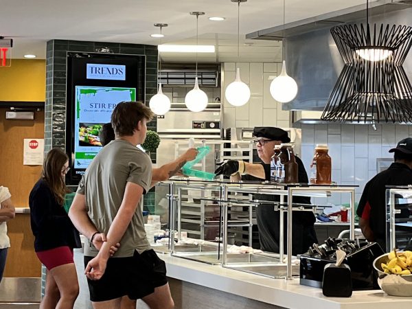 Students wait in line for meals at Todd Dining Hall on Sept. 12. Located in Todd Dining Hall is a food option called Trends which offers a rotating menu of made to order meals during lunch time.