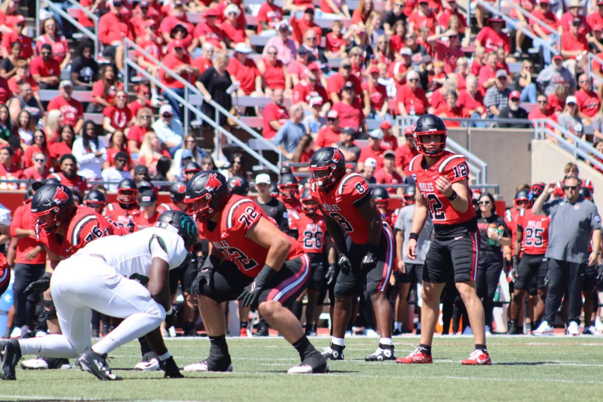 Senior Quarterback Zach Zebrowski lines up to receive the snap and lead the Mules to victory. Zebrowski was the second-ever UCM student to receive the 2023 Harlon Hill NCAA Division II National Player of the Year Award after he set numerous NCAA-II records.