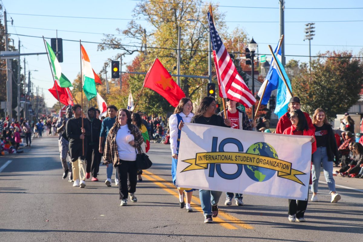 Members of the International Student Organization take part in the 2024 homecoming parade. ISO brings together international and domestic students by hosting events to promote cross-cultural connections. 
Photo submitted by Mingzhu Zhu