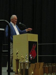 Major League Hall of Famer George Brett speaks about his career and academics at the First Pitch Banquet. The banquet took place on April 5 at 7 p.m. at the Jerry M. Hughes Athletic Center.