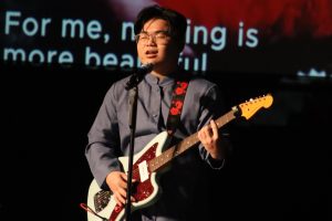 Sophomore Huy Tran from Vietnam sings and plays guitar at Culture Night, hosted by the International Student Organization on March 21. The event was free and open to the public.