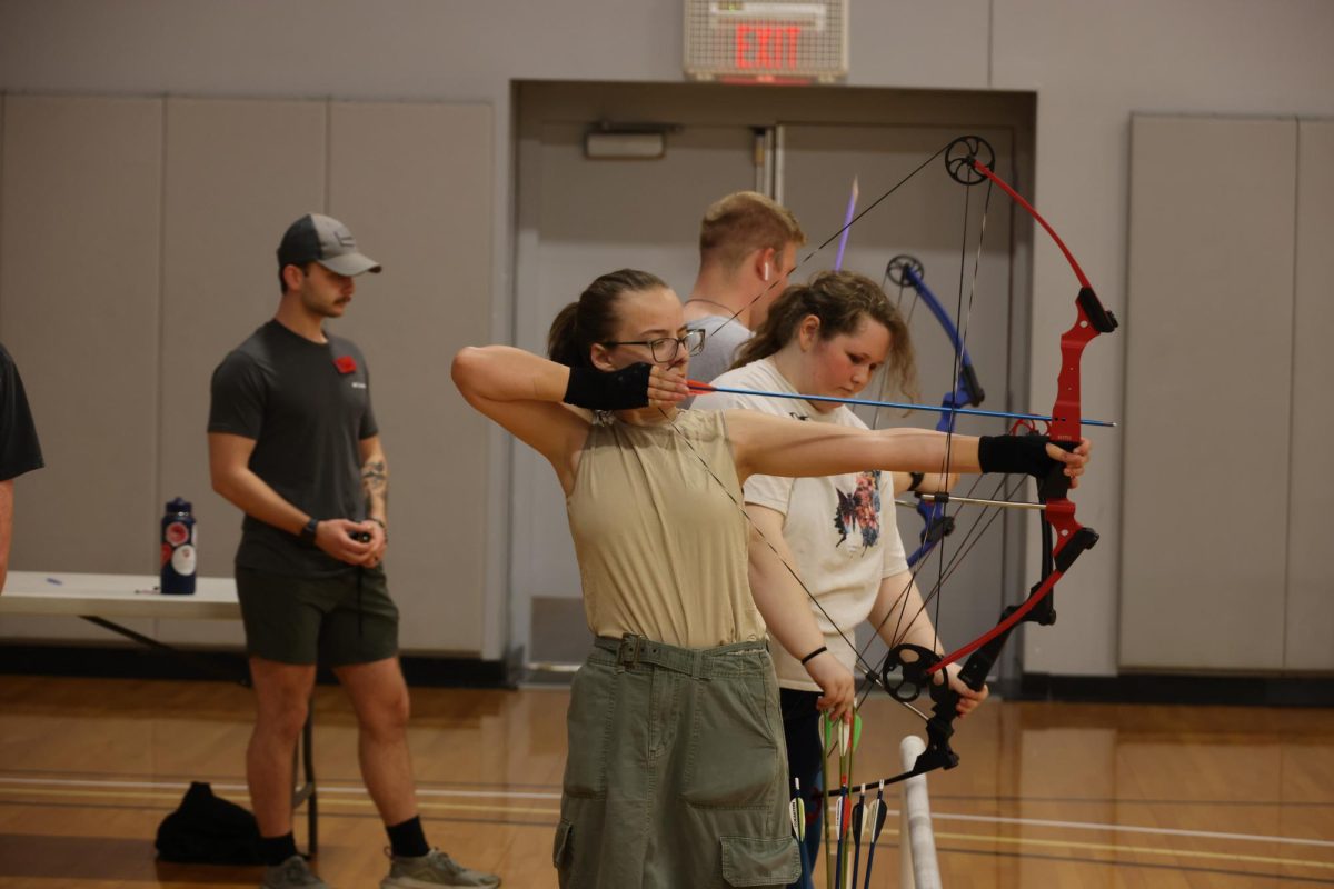Students compete in the Archery League, located in the Student Recreation and Wellness Center at UCM on April 2. The Archery League is a six week long tournament running from March to April.