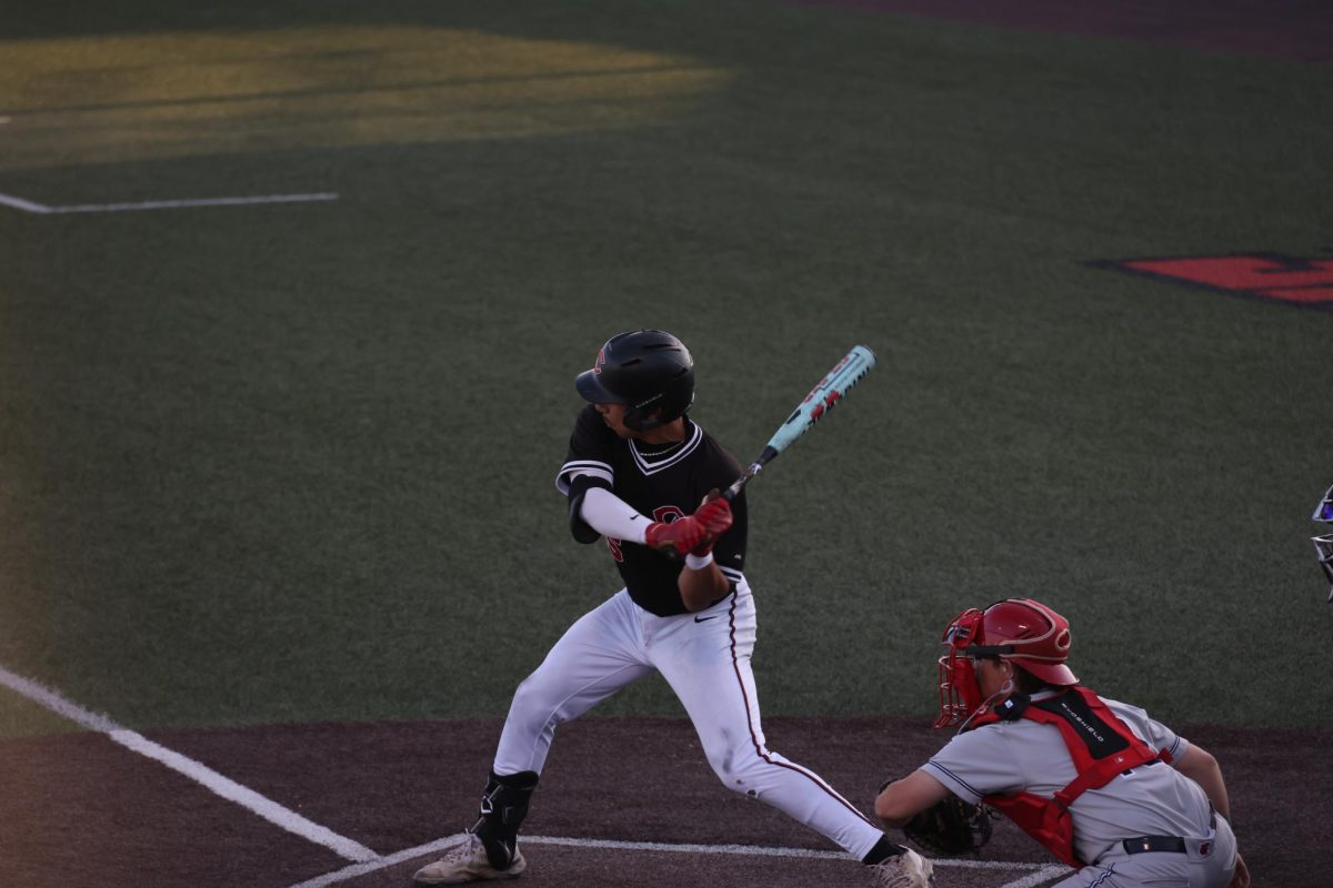 Senior infielder Chase Wilcox bats on April 2. UCM played against Rogers State and won 16-4.